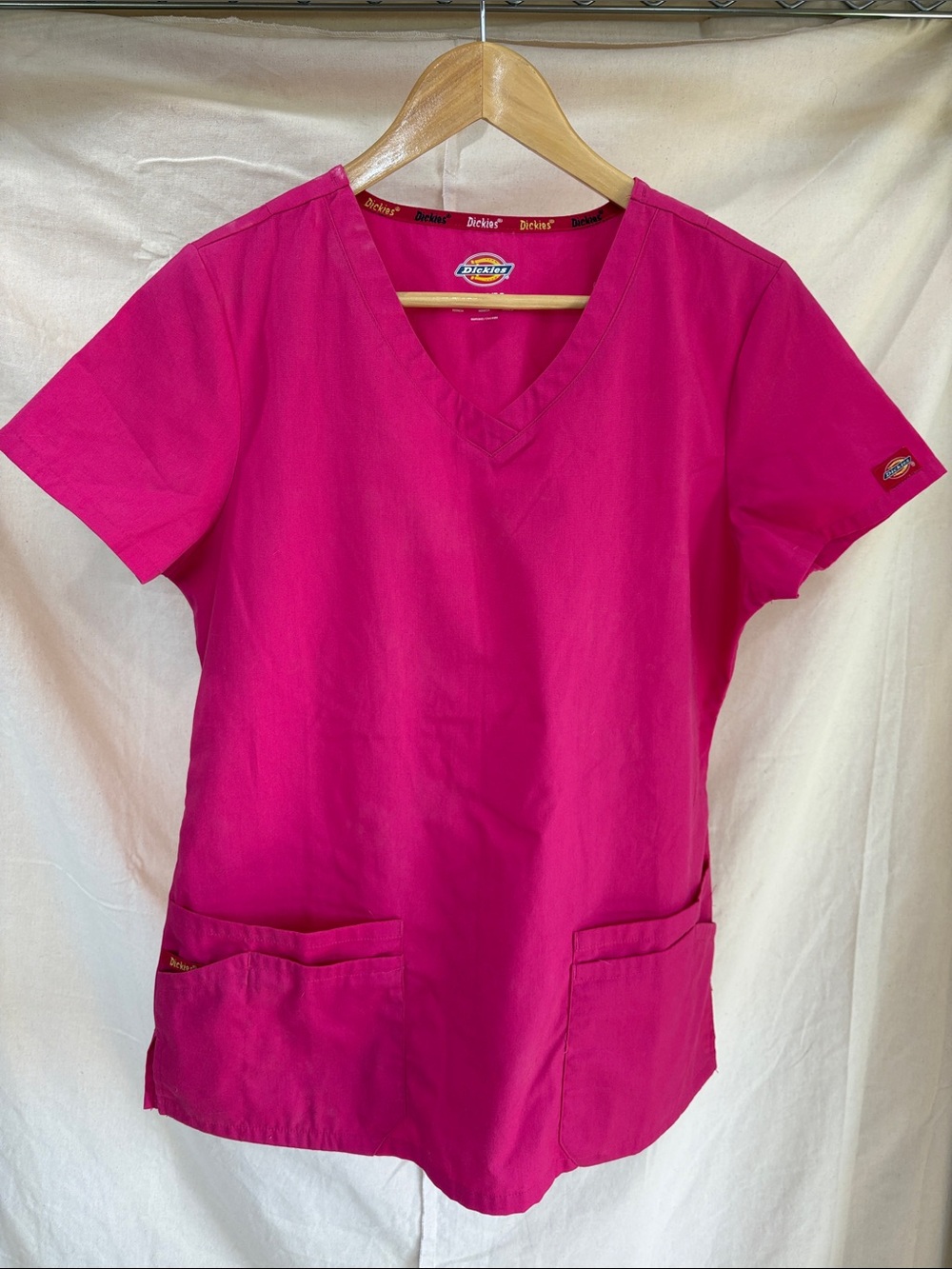 Dickies Women's Short Sleeve V-Neck Scrub Top in Hot Pink